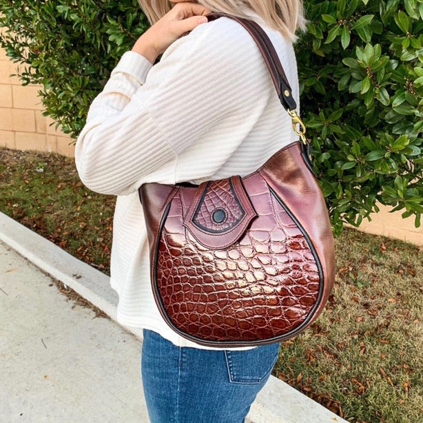 Alligator Tote Bag In Burgundy